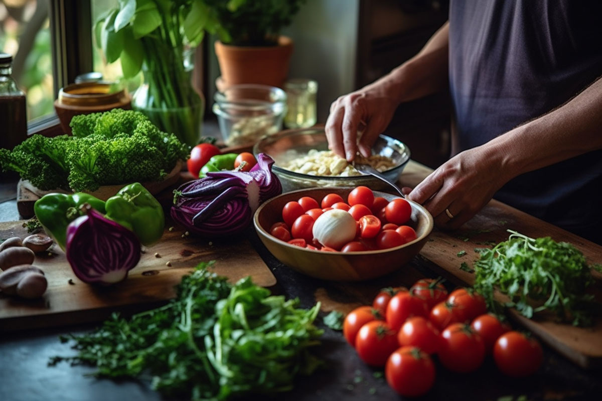 A person preparing a wholesome salad